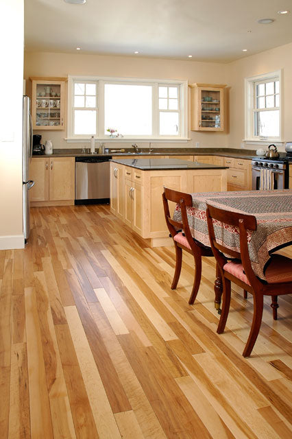 maple wood flooring with no stain in a kitchen setting