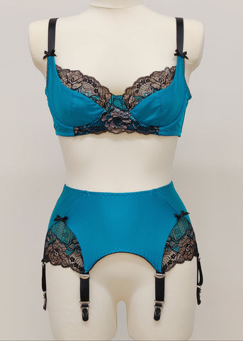 two-tone lace, teal and black combination