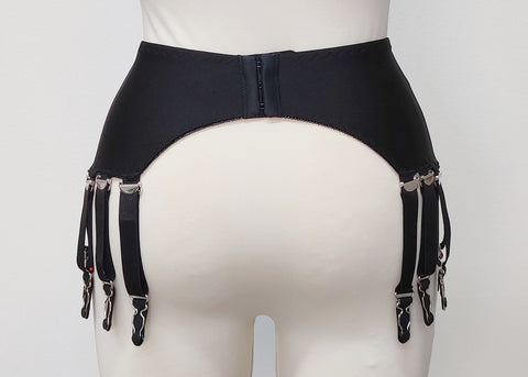 black 16 strap classic Greta garter belt, back view