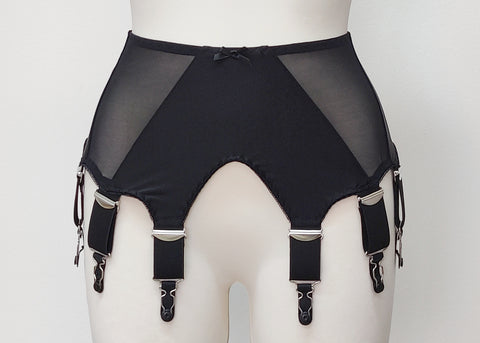 black Grace garter belt with 10 extra wide straps, front view