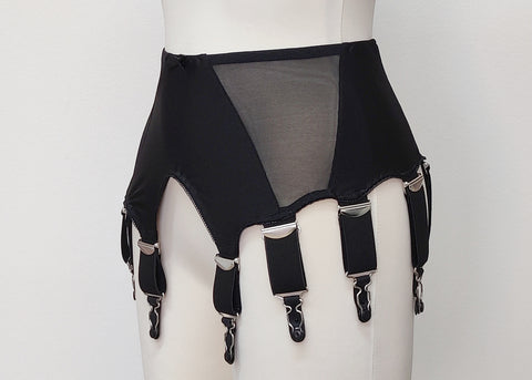 black Grace garter belt with 10 extra wide straps, side view