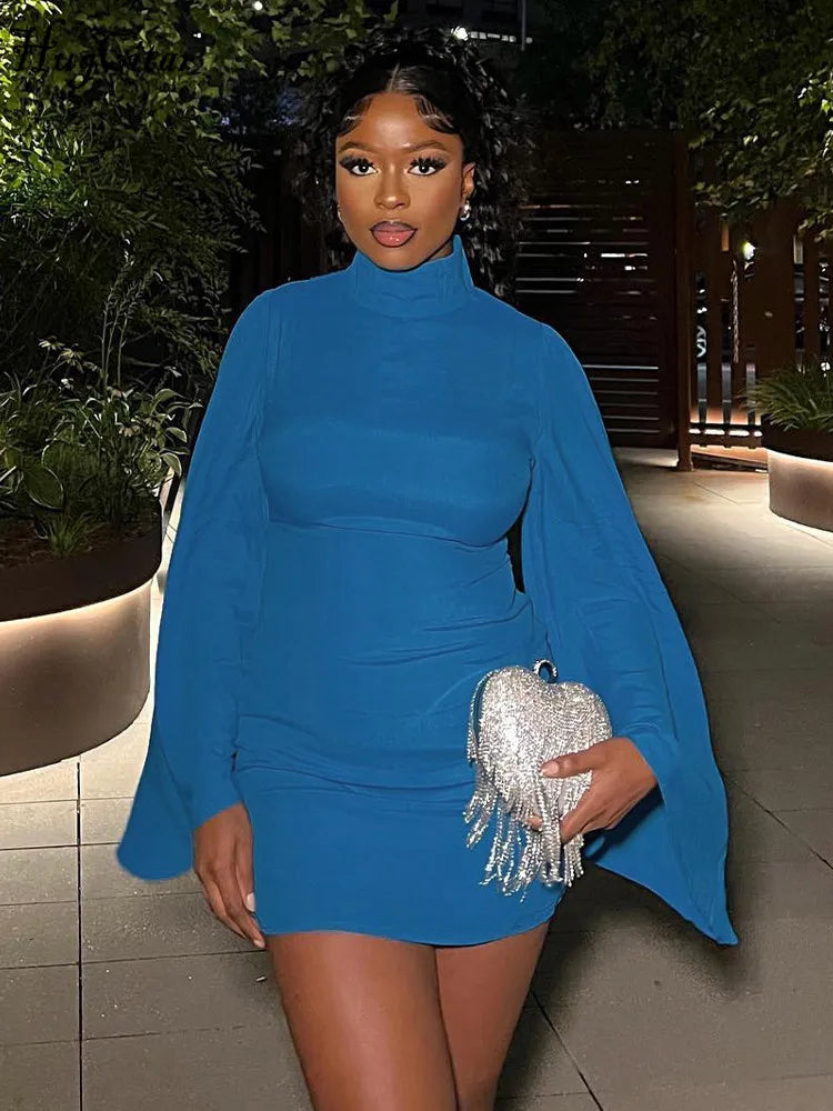 Blue Long Sleeve Zip Up Bodycon Mini Dress Women Fashion