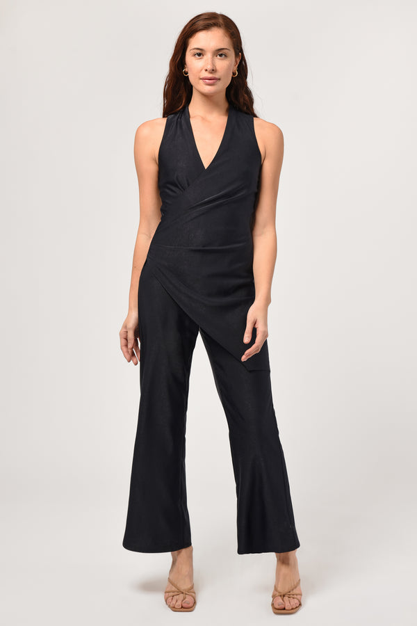 Adelyn Rae Eisha Velvet Burnout Flutter Sleeve Jumpsuit