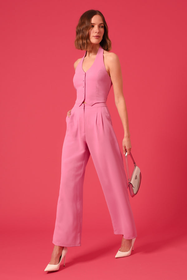 Tailored Draped Tie Waist Straight Leg Jumpsuit