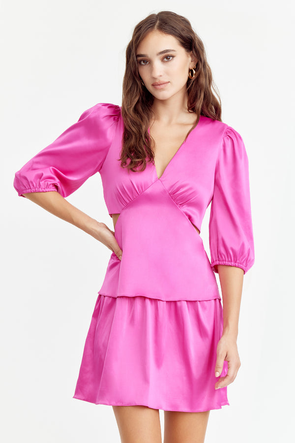 Arianna Smocked Bell Sleeve Mini Dress Pink - Apoella – APOELLA