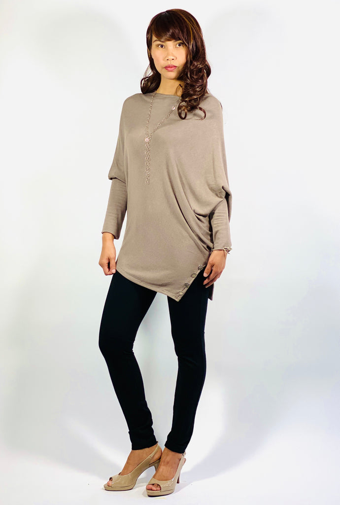 CaniBtr Womens Long Sleeve Side Split Tunic Tops Asymmetric Hem