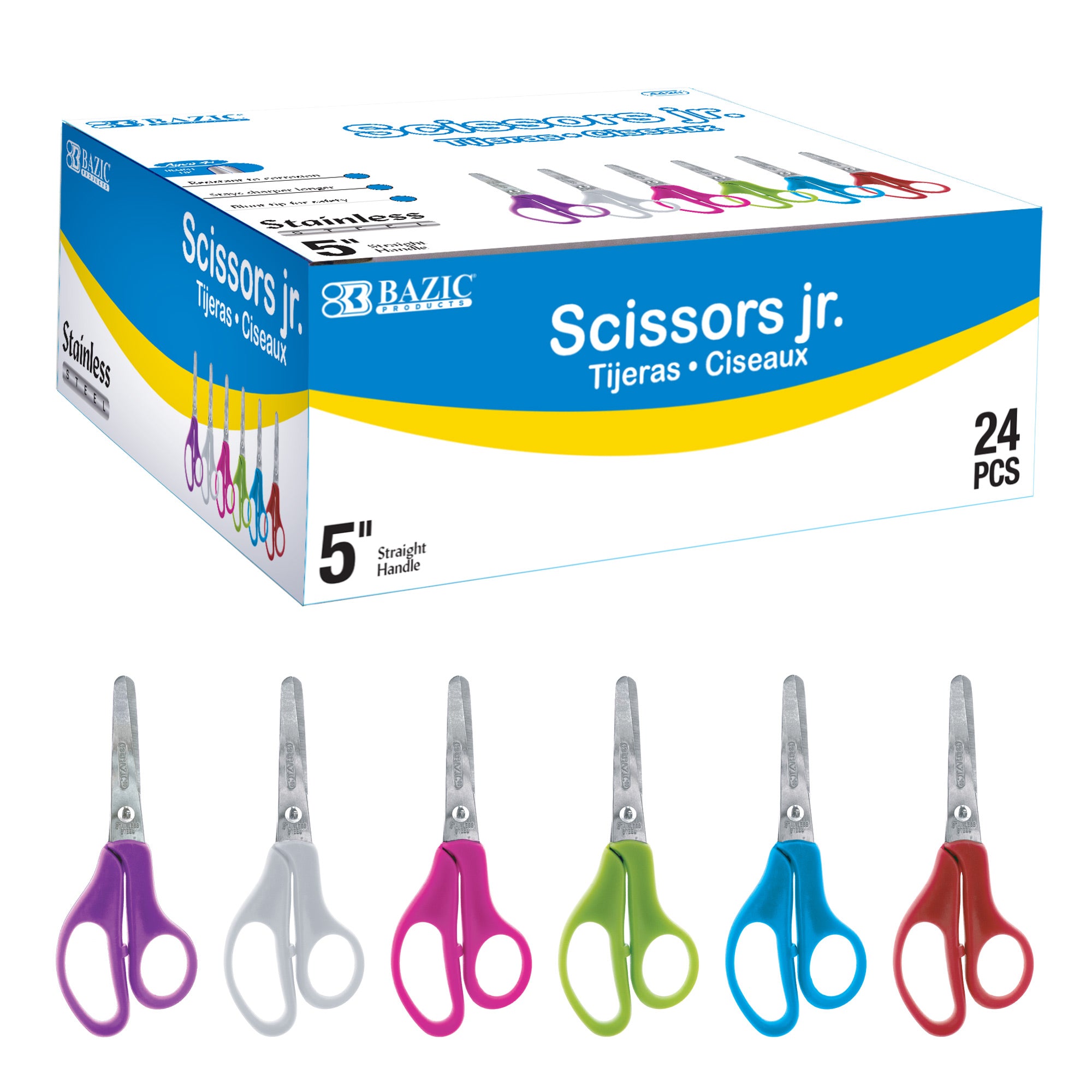 Kids Scissors,Kids Scissors Bulk,Kids Safety Scissors With Cover,School  Student Scissors Soft Comfort-Grip Handles Blunt Tip Scissors For Kids