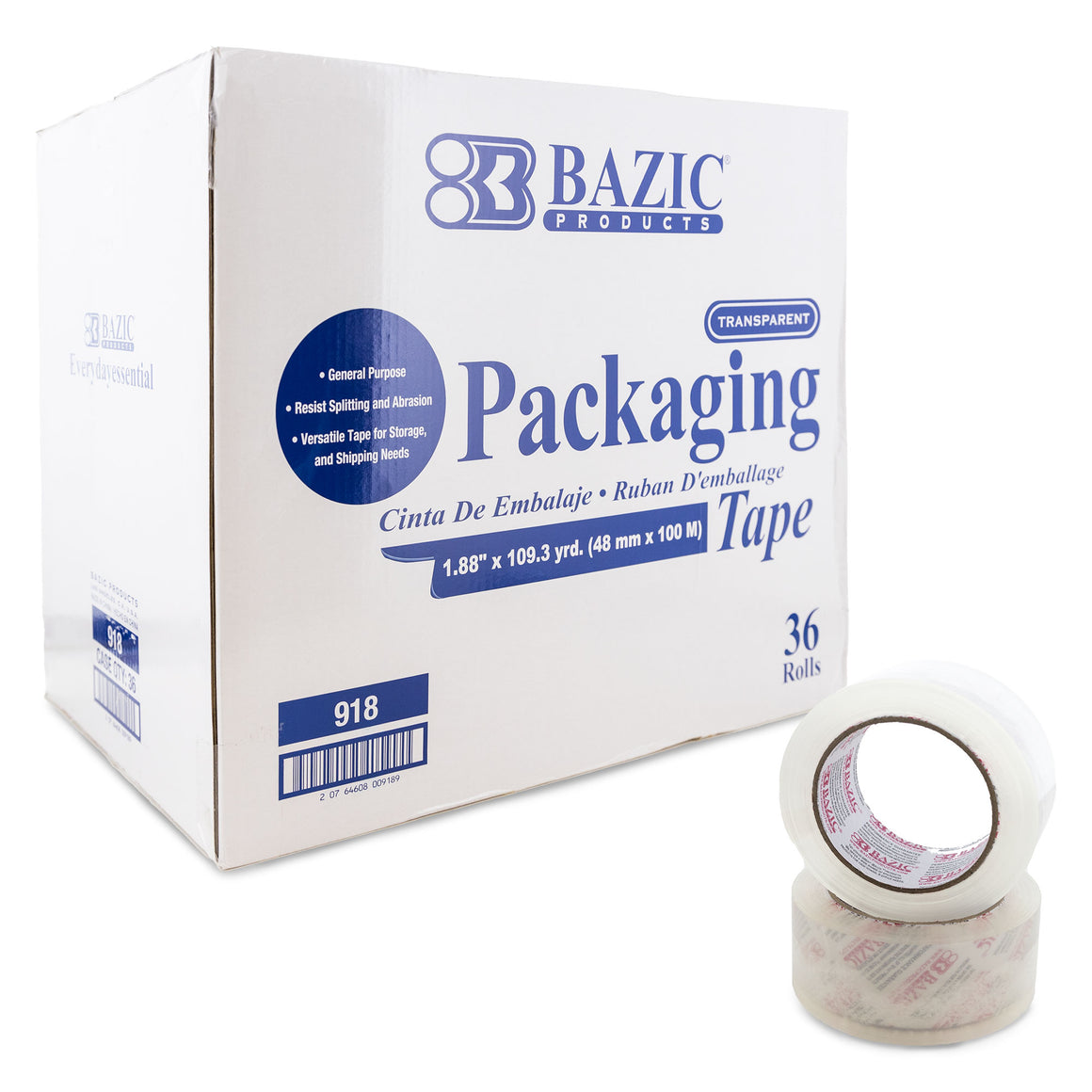 BAZIC Packaging Tape Dispenser w/ (2) 1.88 X 54.6 Yards Super Clear Tape -  Bazicstore