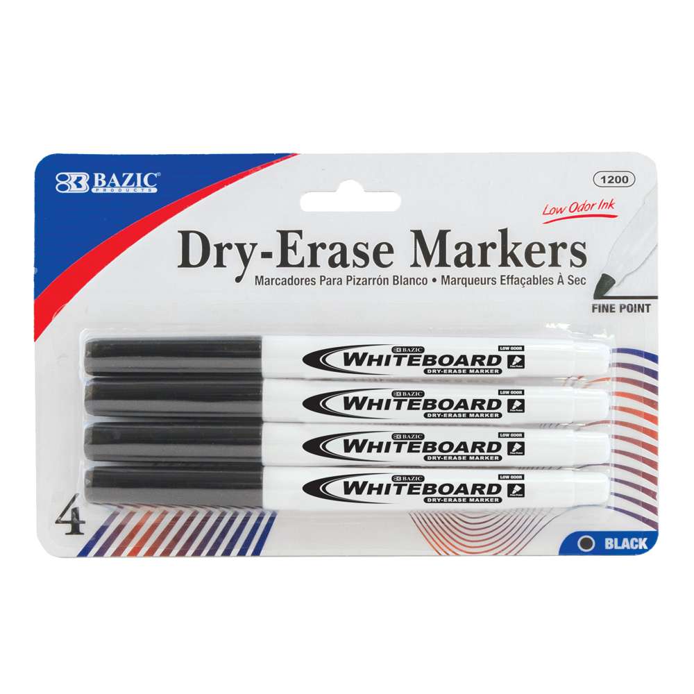 4 pack Magnetic Fine Tip Dry Erase Black Markers