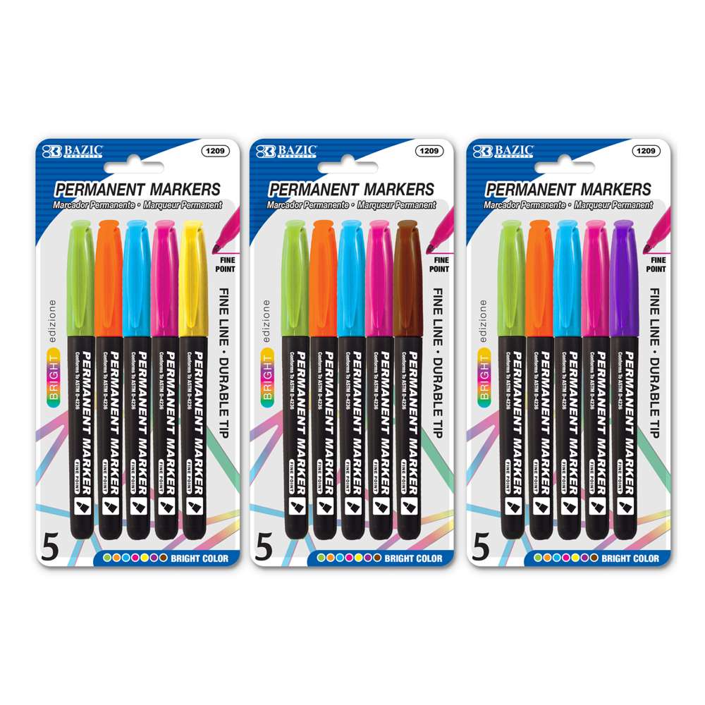 Assorted Colors Fine Tip Permanent Markers w/ Pocket Clip (8/Pack