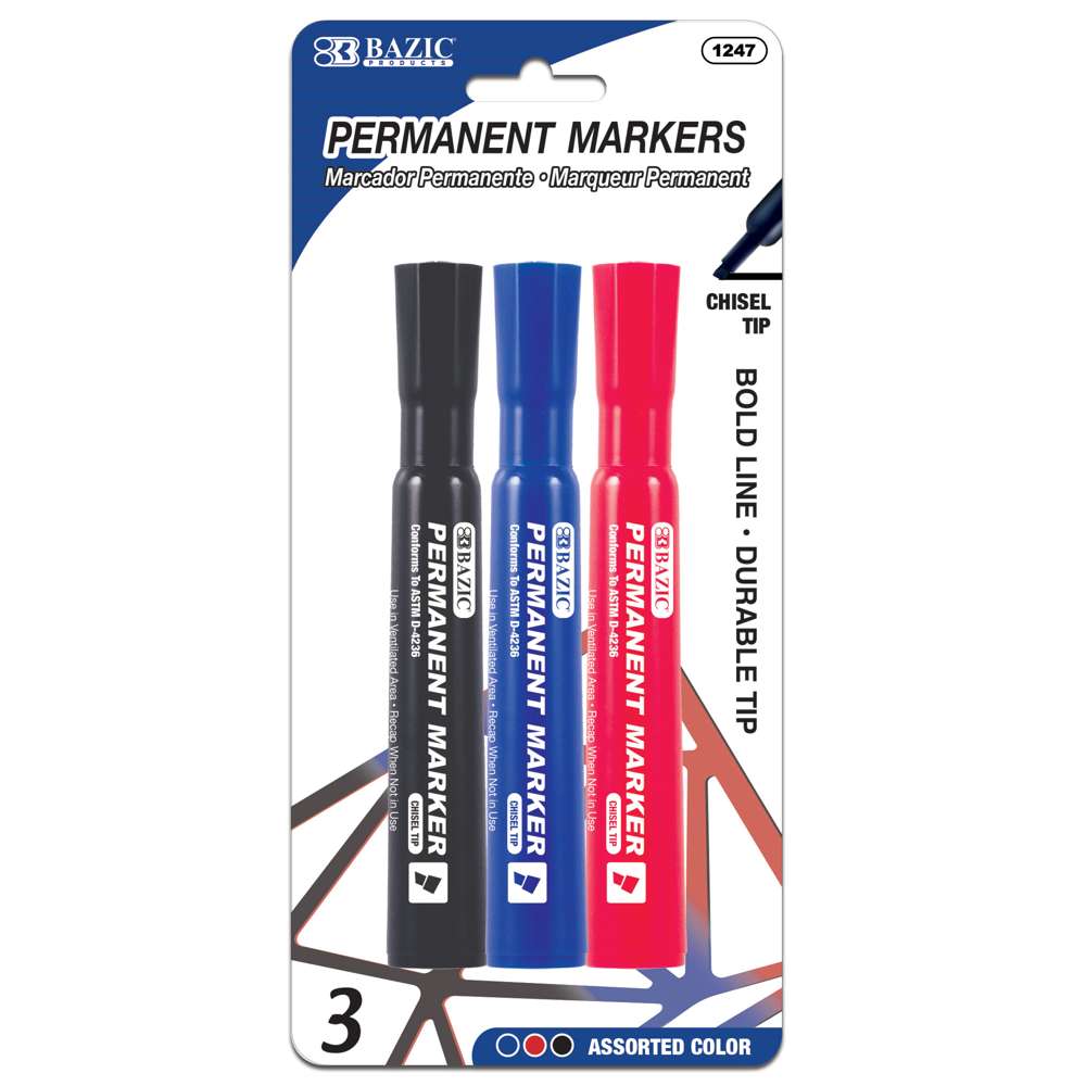 Bazic Bullet Tip Jumbo Permanent Marker W/ Grip - 3 Pack