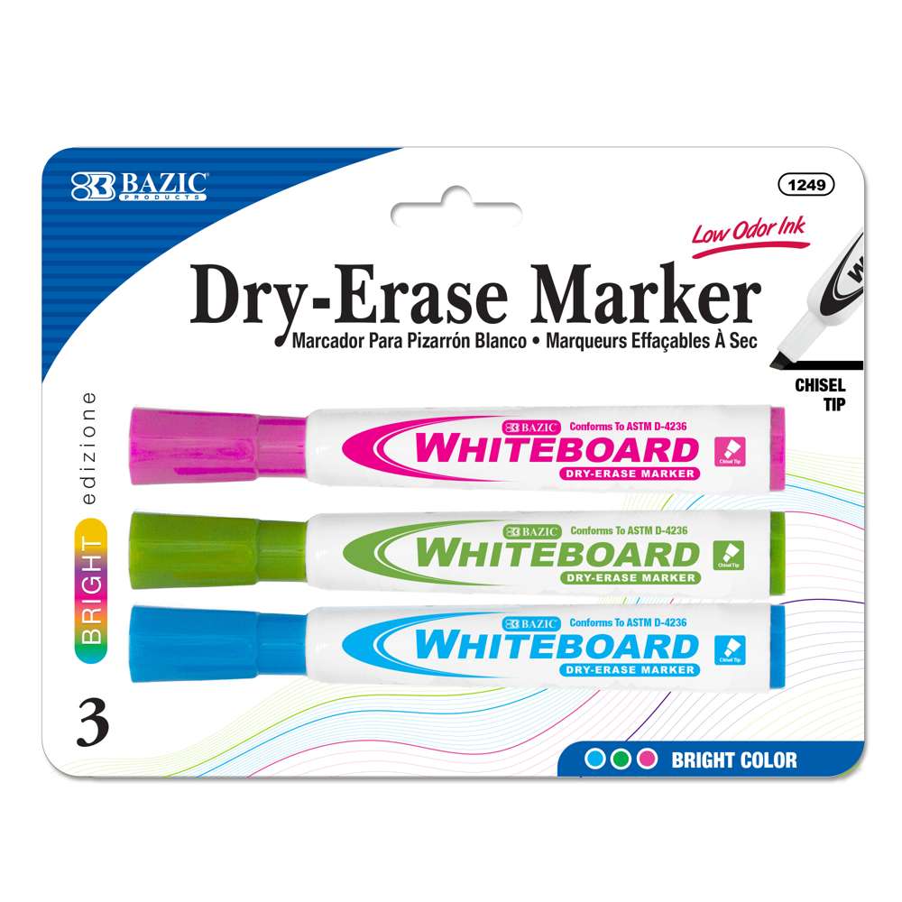 Basics Low-Odor Chisel Tip Dry Erase White Board Marker, Assorted  Colors - Pack of 12