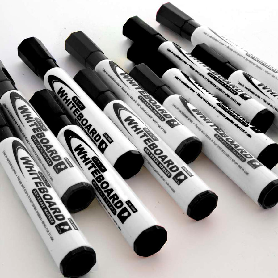 AIHAO Black Dry Erase Markers, Chisel Tip Marker, Low Odor, Pack of 12,  Large Ink Supply, Use on Whiteboards, Glass and Non-porous Surfaces; Ideal  for