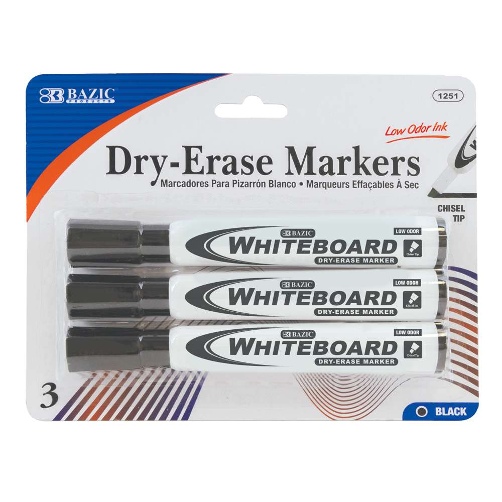 BAZIC Chisel Tip Assorted Color Dry-Erase Markers (3/Pack) - Bazicstore