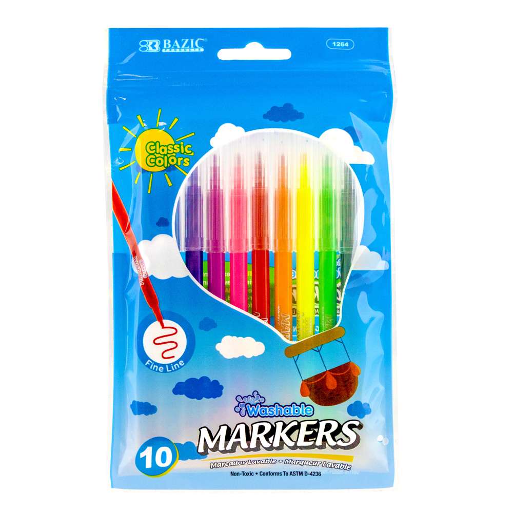 Felt Tip Washable Markers, 20 Colors - BAZ1293, Bazic Products