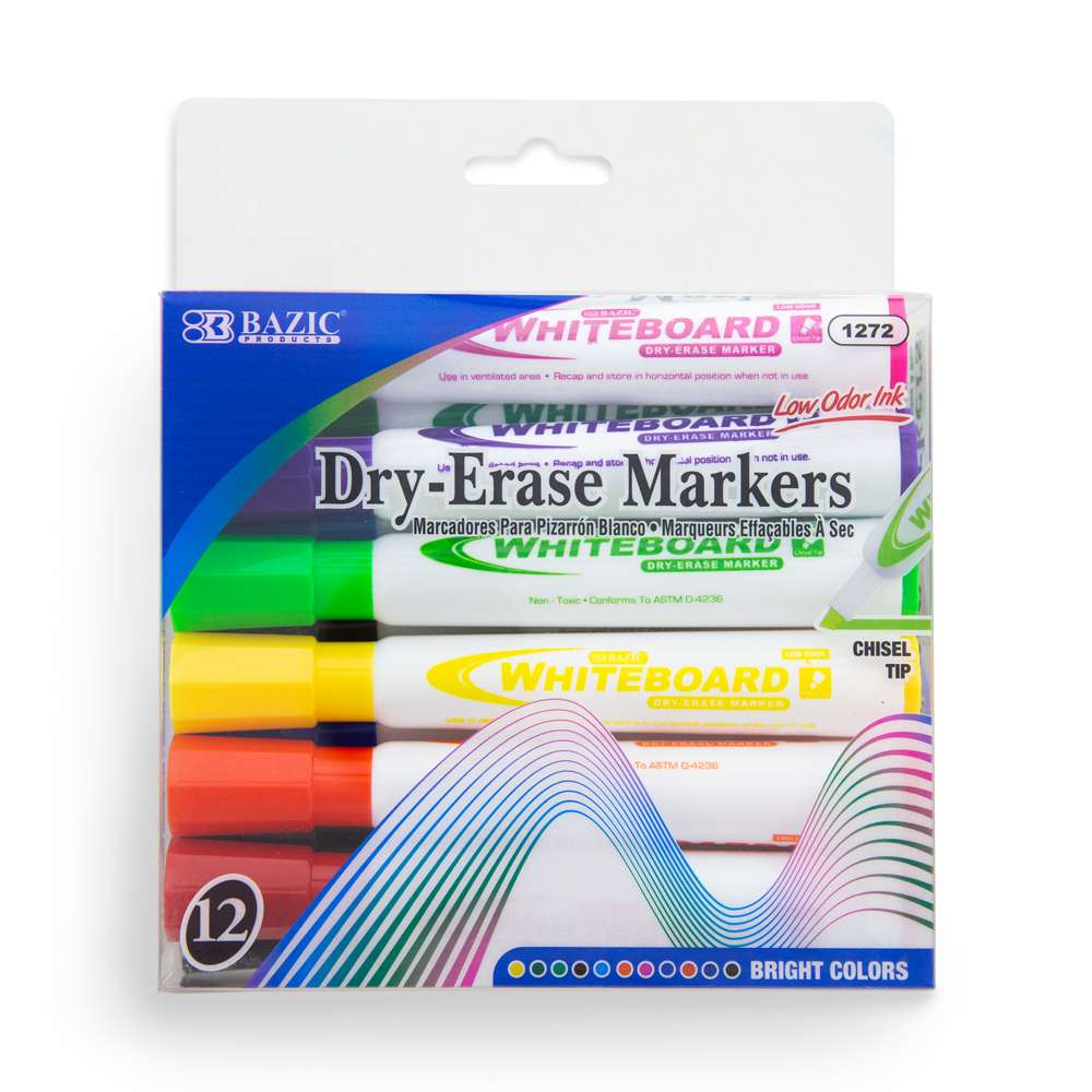 Basics Low-Odor Chisel Tip Dry Erase White Board Marker, Assorted  Colors - Pack of 12 - Buy Online - 19657140