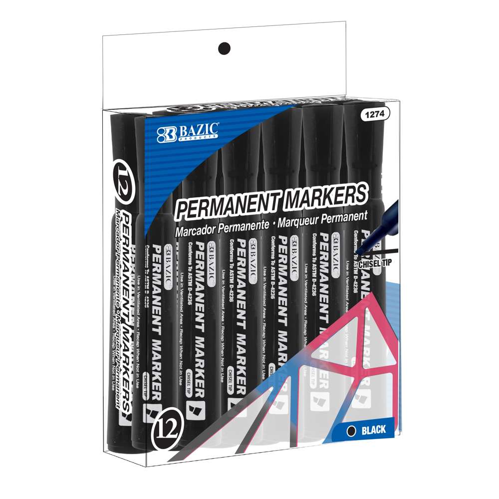 Bazic Permanent Marker Fine Black 8 PC