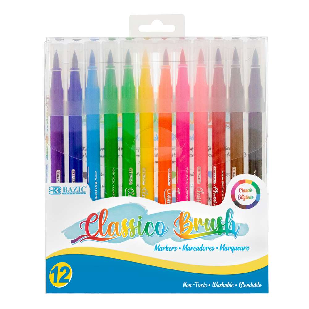 Classico Brush Markers 12 Colors Washable