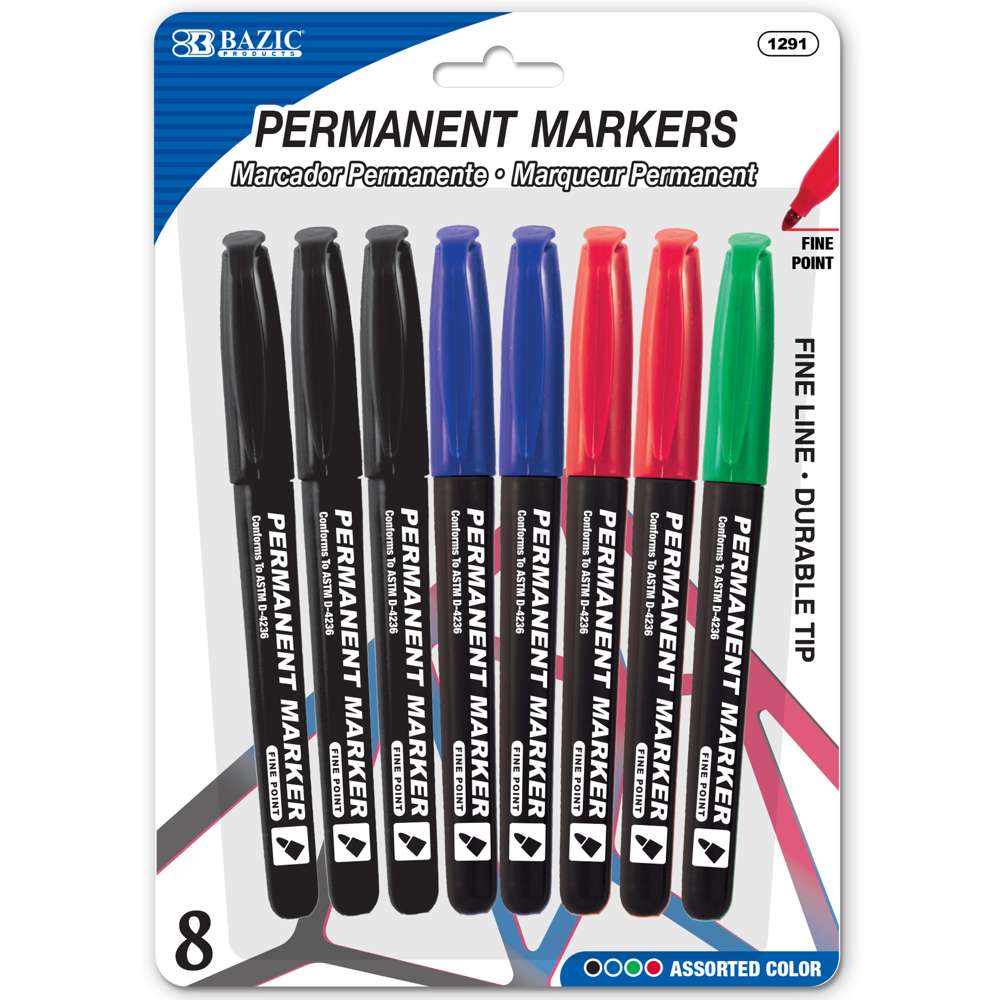 dam Statistisch Toepassen BAZIC Fine Tip Assorted Color Permanent Markers w/ Pocket Clip (8/Pack) -  Bazicstore