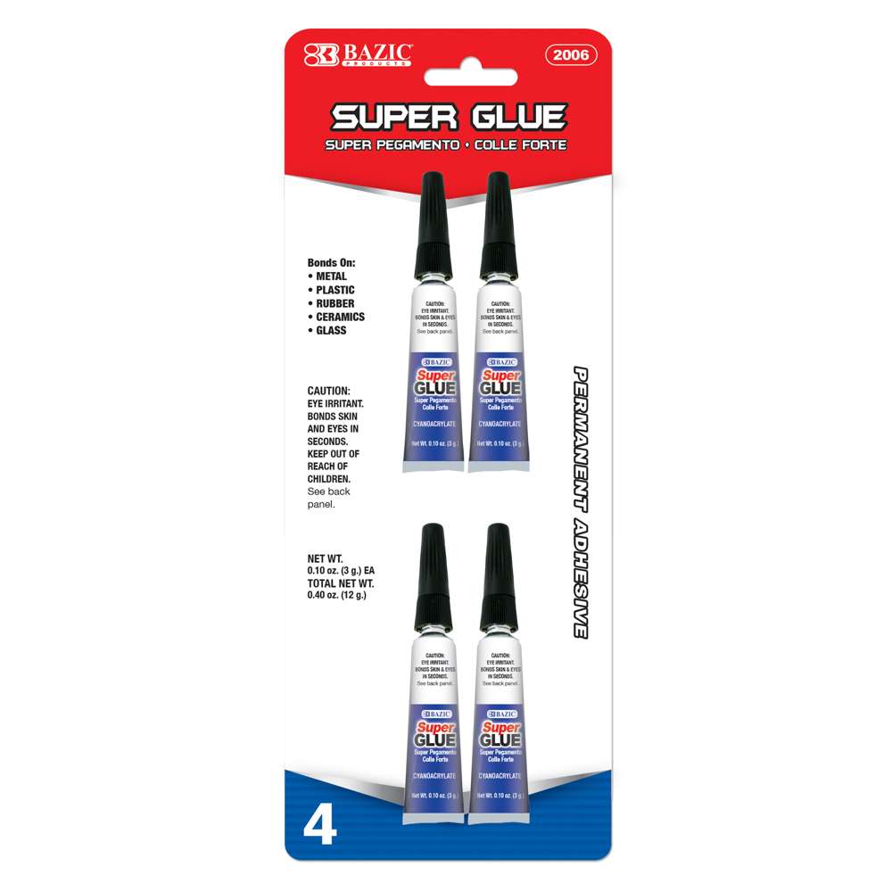 BAZIC Super Glue Gel 2g Clear No Run Fast Dry Adhesive (3/Pack), 24-Packs 