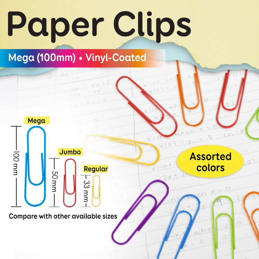 50 Pack Large Jumbo 3 Inches Long Paper Clips - Assorted Color