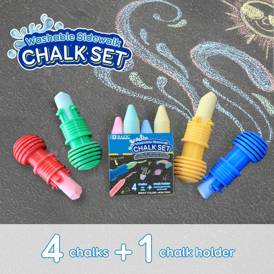 Jumbo Sidewalk Chalk Bulk 4 Pack Assorted Colors 80 Pieces Set Non-Toxic Washable Outdoor w/BCL Storage Bag Art Family School Street Playground