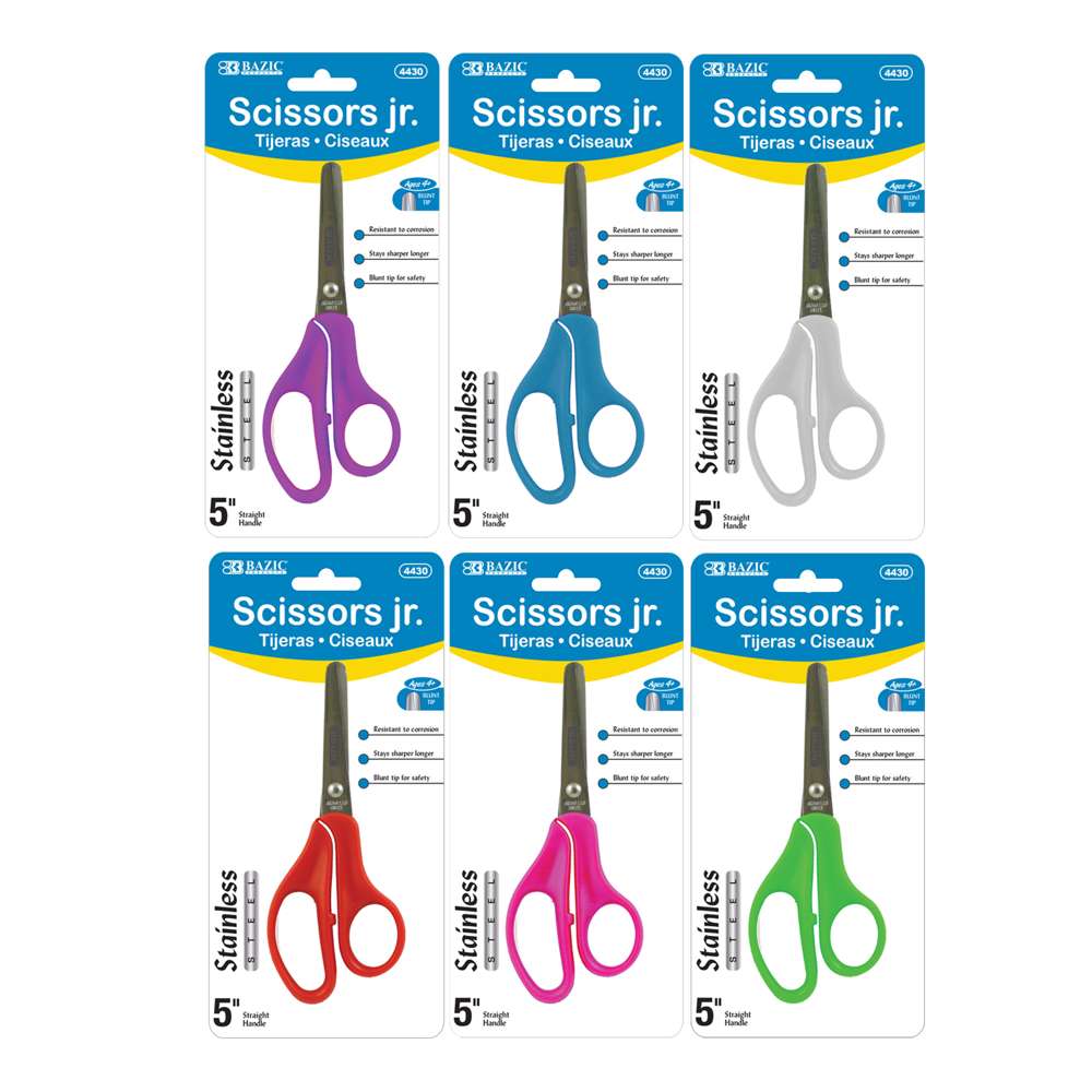 Charles Leonard Student Scissors, 5 Blunt Tip, Assorted Colors, Pack of 24