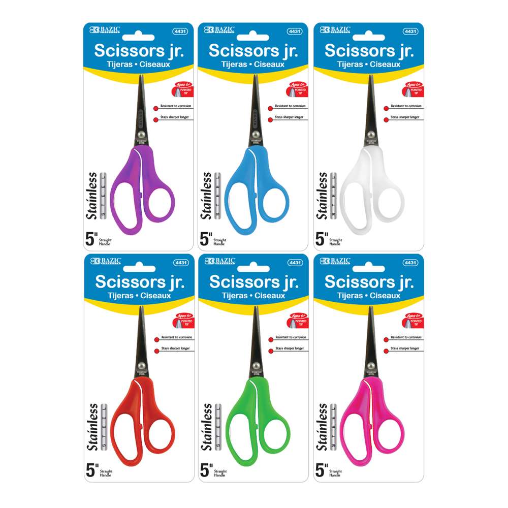 Bazic Products Bazic 4413 5 Soft Grip Pointed Tip Stainless Steel Scissors  Pack of 24 4413