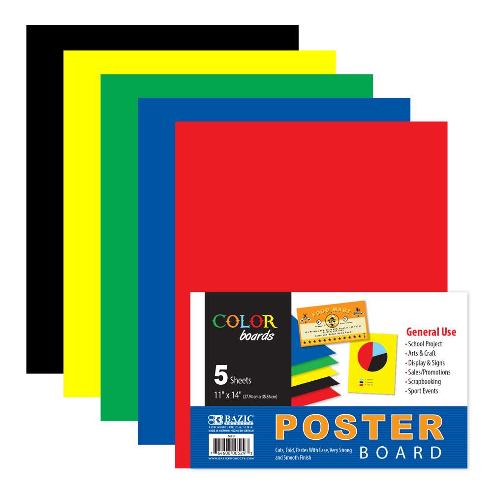 BAZIC 11 X 14 Multi Color Fluorescent Poster Board (5/Pack) - Bazicstore