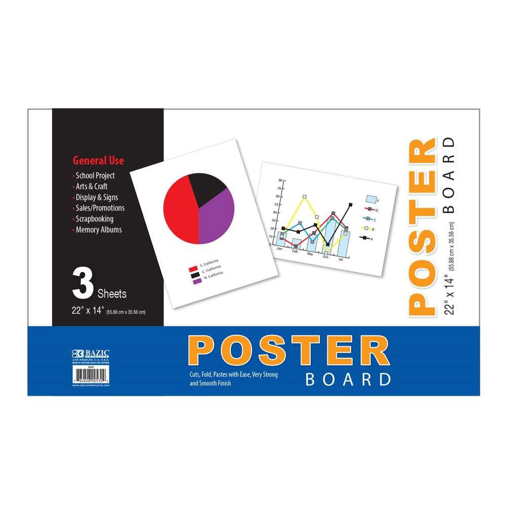 BAZIC 22 X 14 White Poster Board (3/Pack) - Bazicstore