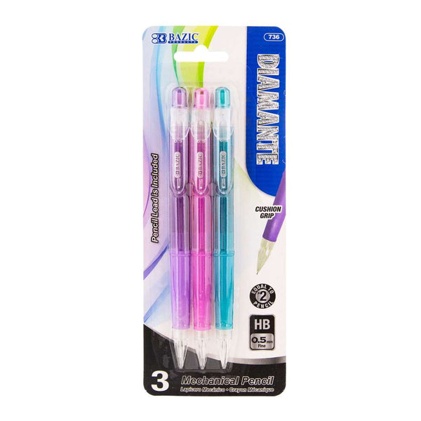 BAZIC  mm Diamante Mechanical Pencil w/ Grip (3/Pack) - Bazicstore