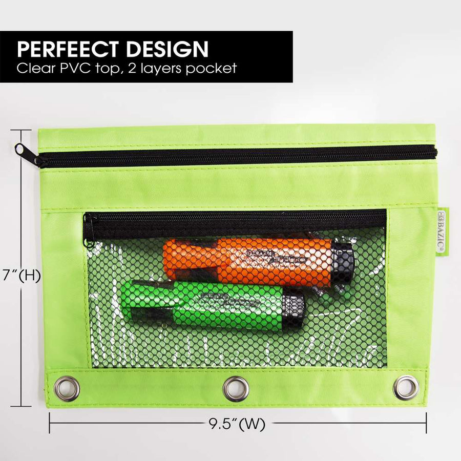 BAZIC Pencil Pouch 3-Ring Bright Color w/ Mesh Window - Bazicstore