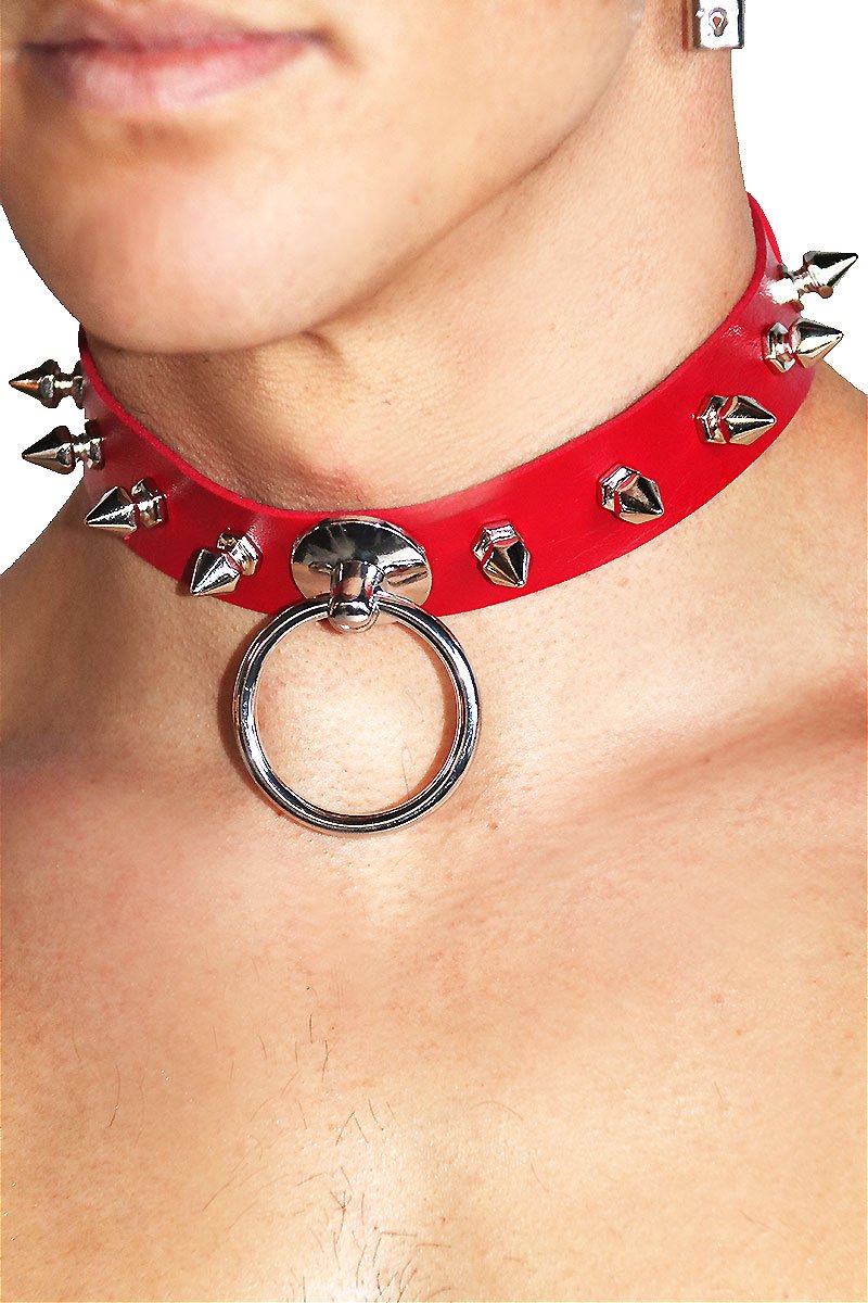 Pup Spiked Collar Choker-Red