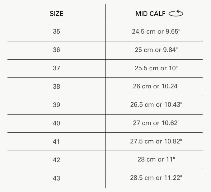 Size Chart - The Glove Boot