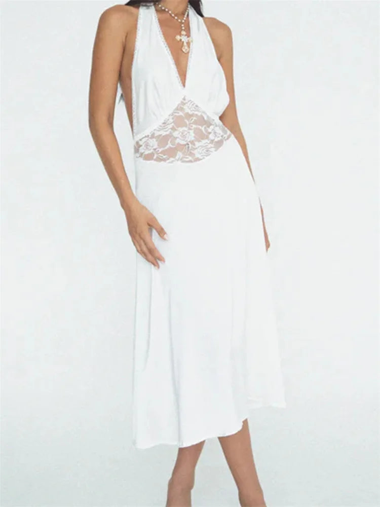 Halter Backless Slim Midi Dress for Sexy Women Clubwear