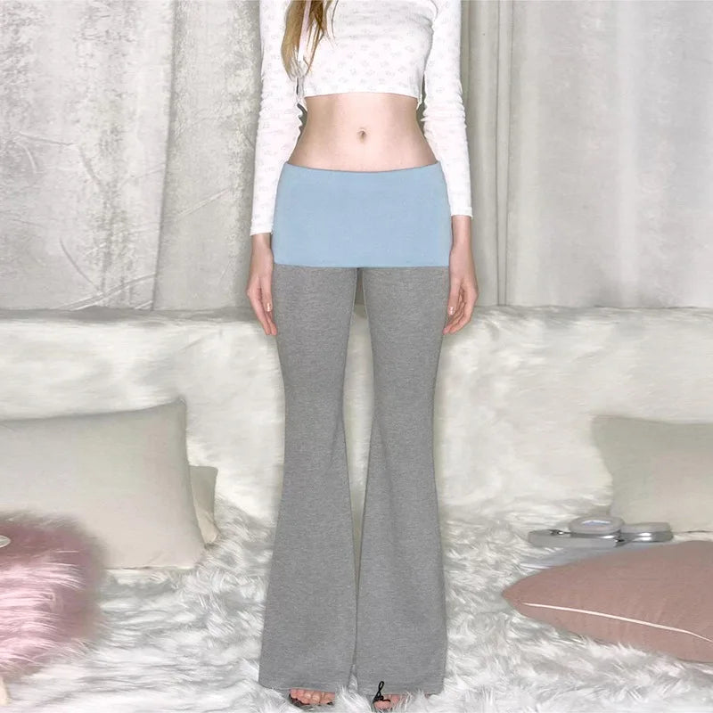 Contrast Color Patchwork Flare Pants Women Slim-fit Bootcut Leggings