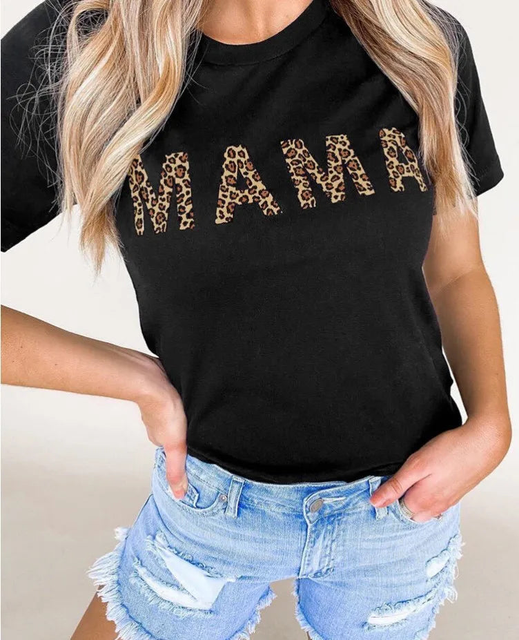 Women's Black Casual Short Sleeve Printed T-Shirt Summer Streetwear