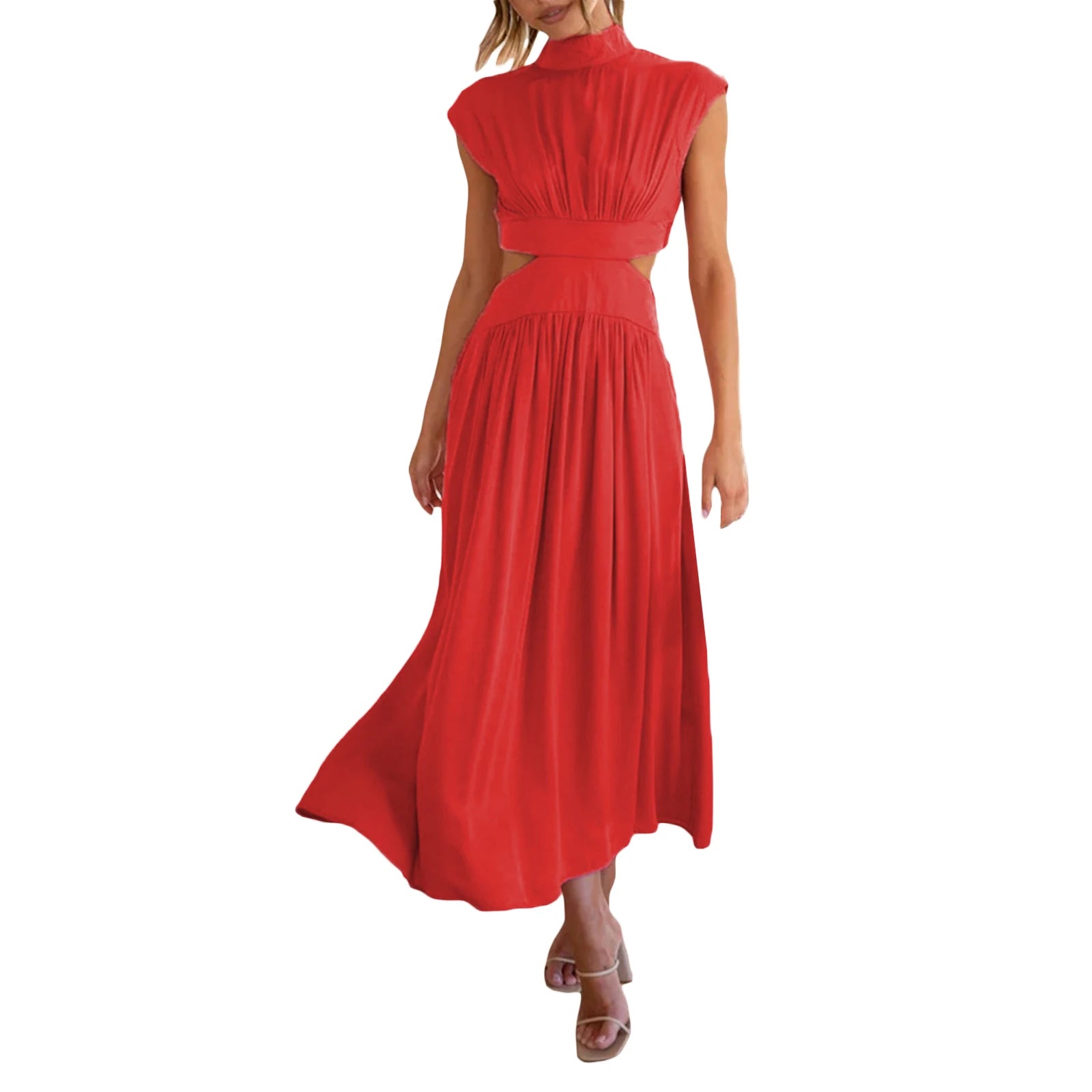 Women's Sleeveless Mock Neck Cut Out Maxi Dress with Pockets - Image 13