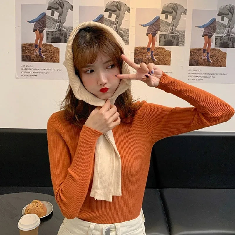 Harajuku turtleneck sweater for women - slim long sleeve knit