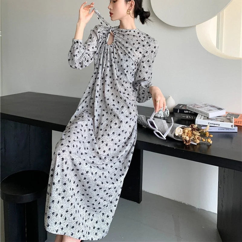 French Floral Drawstring Loose Casual Robe for Spring and Summer - Image 4