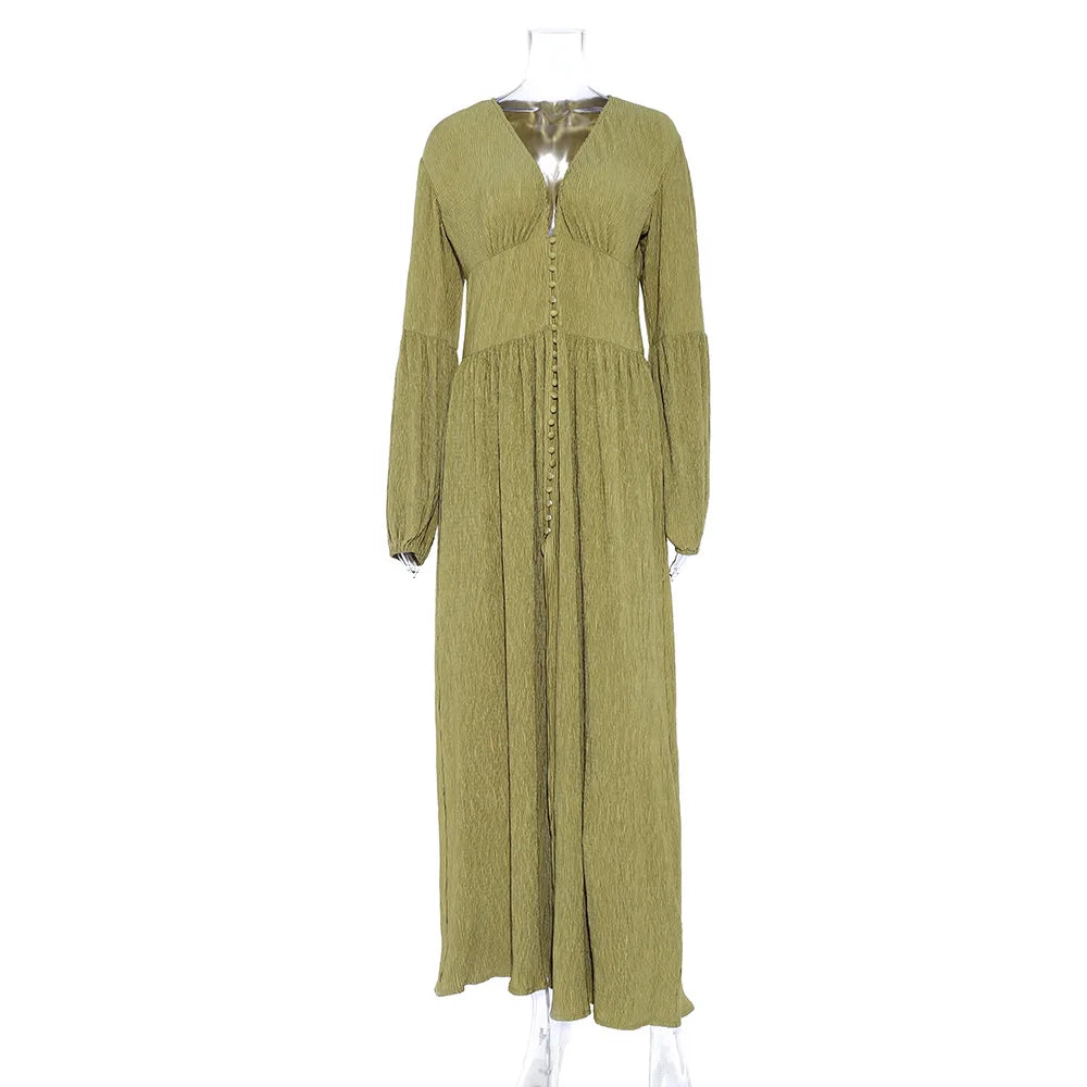 Summer Casual Button Up Deep V Neck White Beach Dress - Image 4