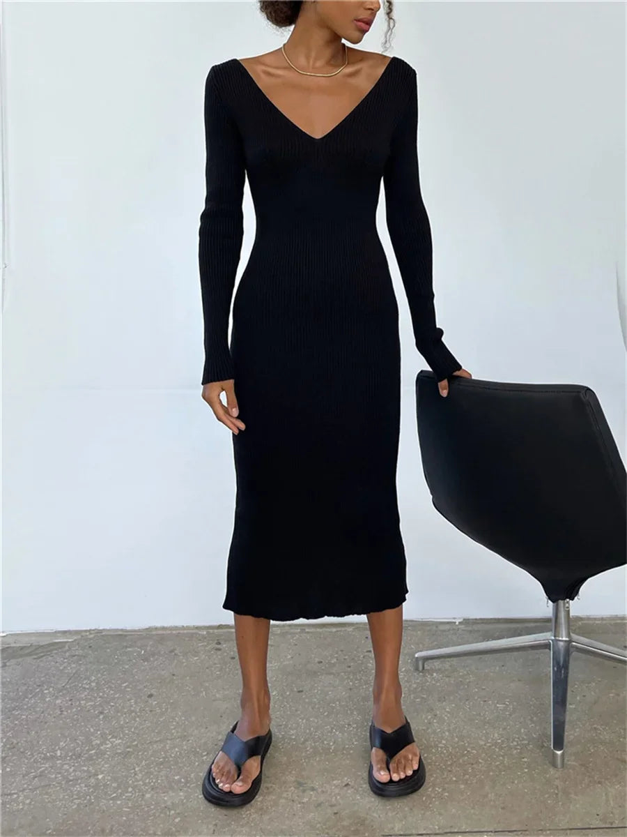 Cozy Rib Knit Wrap Dress for Women - Bodycon Style