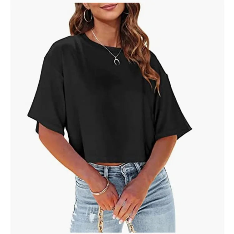 New European and American Women's Summer Solid Color Tee Top - Image 6