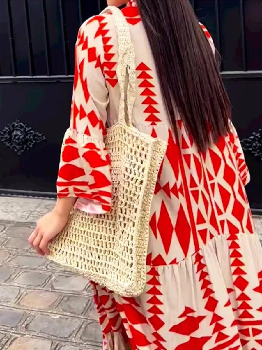Long Sleeve Geometric Print Boho Dress for Casual Daily - Image 4