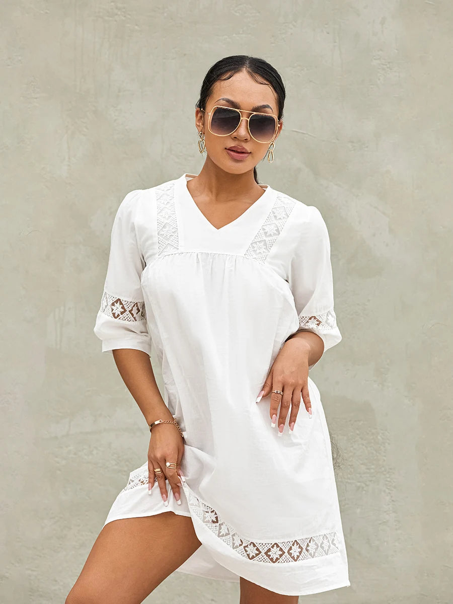 Bohemian V Neck Mini Dress: Women's Summer Street Style Fashion - Image 4
