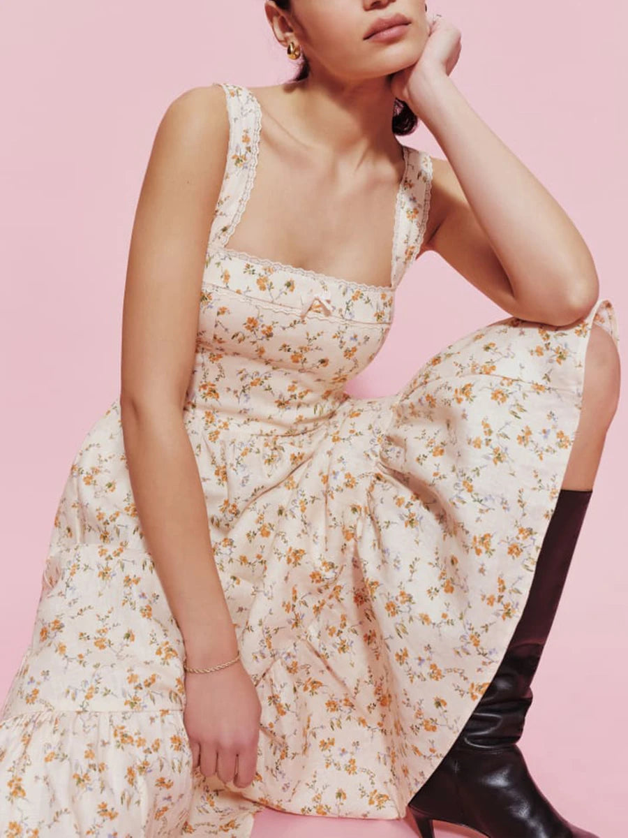 Floral Print Backless Midi Dress for Women - Summer Fashion - Image 7