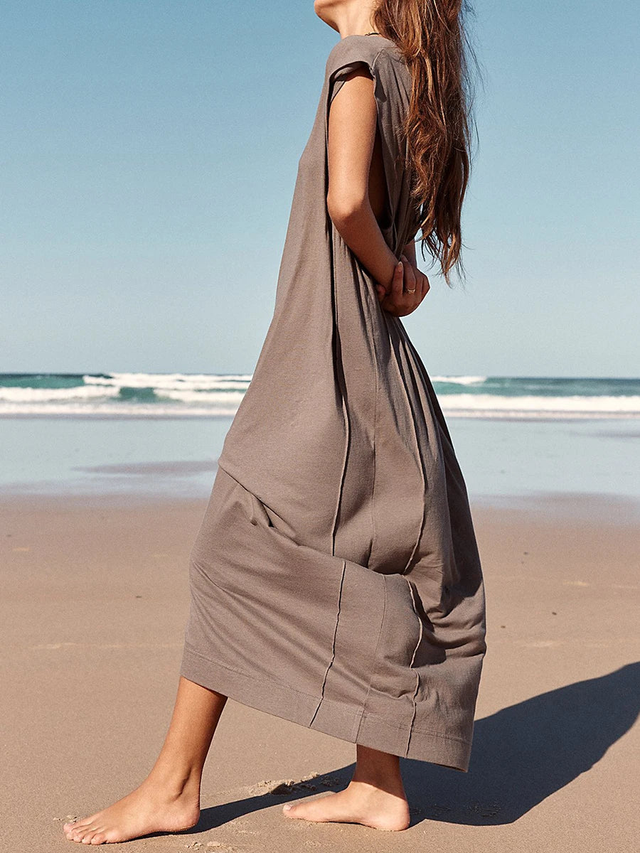 Women's Sleeveless Solid Color Casual Long Dress Beachwear - Image 10