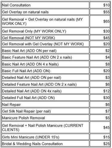 Nails by Kirstie Churton Park Nail Salon Price List