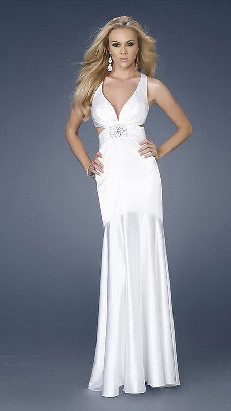 White Beaded Strap White Satin Long Mermaid Long Dress – Aquarius Brand