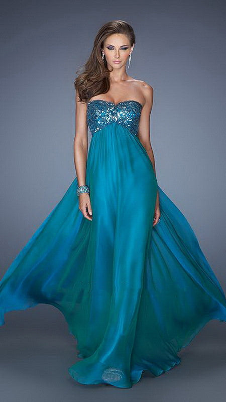 Teal Sequin Detailed Lace Bodice Chiffon Long Dress – Aquarius Brand